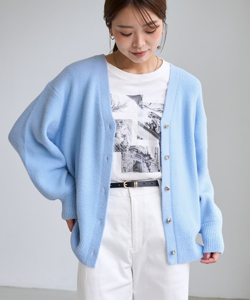ROPE' PICNIC(ロペピクニック)の「スフレニット Vネックミドル丈カーディガン(カーディガン/ボレロ・レディース・ライトグレー/ダークブラウン/サックスブルー/ピンク/キナリ・FREE)」の4枚目の写真