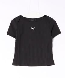 PUMA ウェア プーマウェア W ESS RIBBED SLIM SHORT TEE TEES 639076 01BK