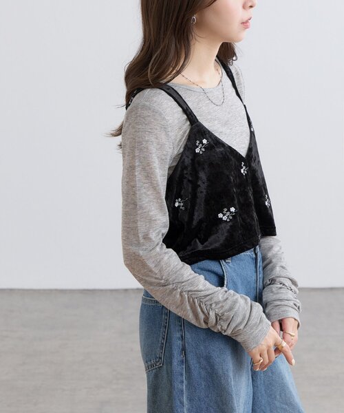 DISCOAT（ディスコート）の「【WEB限定】ベロア刺繍ビスチェ（キャミソール・レディース・ブラック/チャコールグレー/ブラウン・FREE）」の6枚目の写真