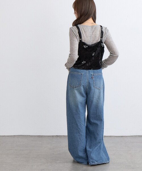 DISCOAT（ディスコート）の「【WEB限定】ベロア刺繍ビスチェ（キャミソール・レディース・ブラック/チャコールグレー/ブラウン・FREE）」の9枚目の写真