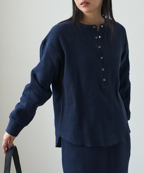 FREAK'S STORE(フリークスストア)の「ワッフルヘンリープルオーバー(Tシャツ/カットソー・レディース・ブラック/ネイビー/グレー・フリ-)」の1枚目の写真