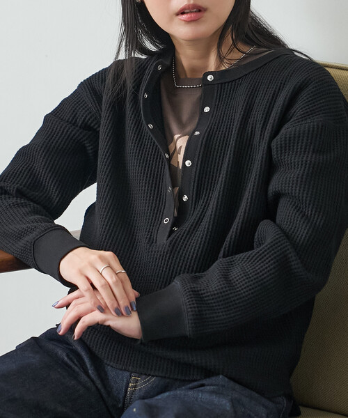 FREAK'S STORE(フリークスストア)の「ワッフルヘンリープルオーバー(Tシャツ/カットソー・レディース・ブラック/ネイビー/グレー・フリ-)」の21枚目の写真