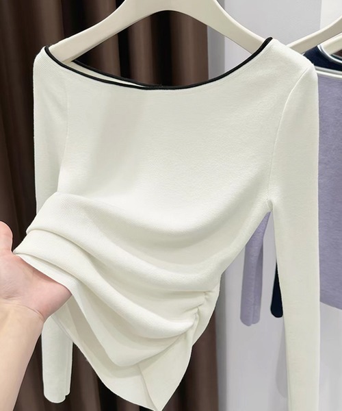 shyam inspiration(シャムインスピレーション)の「バイカラーオフショルニットトップス(Tシャツ/カットソー・レディース・ホワイト/ブラック/ミント/ブラウン・F)」の20枚目の写真