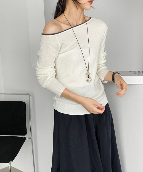 shyam inspiration(シャムインスピレーション)の「バイカラーオフショルニットトップス(Tシャツ/カットソー・レディース・ホワイト/ブラック/ミント/ブラウン・F)」の16枚目の写真