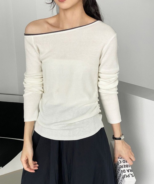 shyam inspiration(シャムインスピレーション)の「バイカラーオフショルニットトップス(Tシャツ/カットソー・レディース・ホワイト/ブラック/ミント/ブラウン・F)」の19枚目の写真