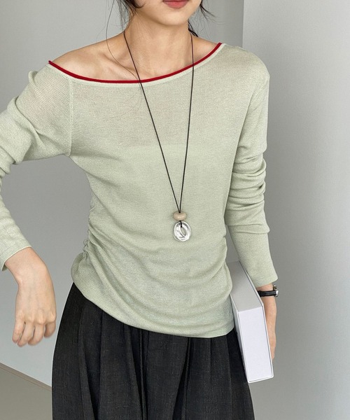 shyam inspiration(シャムインスピレーション)の「バイカラーオフショルニットトップス(Tシャツ/カットソー・レディース・ホワイト/ブラック/ミント/ブラウン・F)」の8枚目の写真