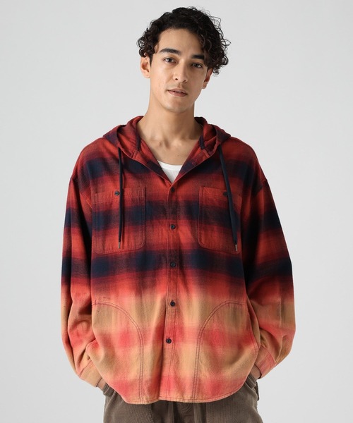 BAYFLOW(ベイフロー)の「ブリーチフードチェックSH(シャツ/ブラウス・メンズ・ブルー/レッド/ブラック・LARGE/MEDIUM)」の3枚目の写真