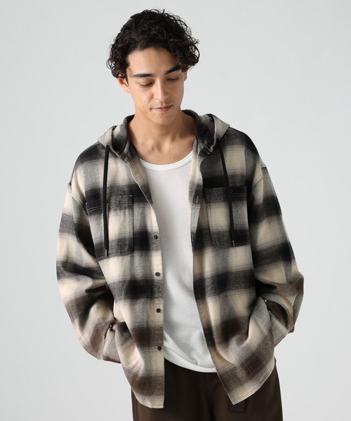 BAYFLOW(ベイフロー)の「ブリーチフードチェックSH(シャツ/ブラウス・メンズ・ブルー/レッド/ブラック・LARGE/MEDIUM)」の1枚目の写真