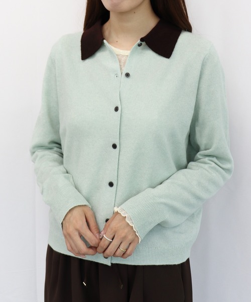 BONLECILL(ボンルシール)の「配色シアーポロニットカーディガン(カーディガン/ボレロ・レディース・グレー/アイボリー/ミント・FREE)」の1枚目の写真