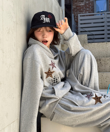 Mix Star Applique Hoodie GRAY