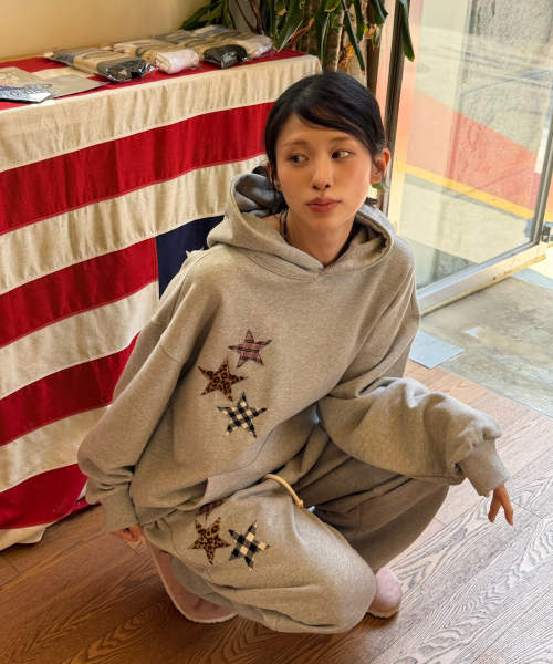 AMOU（アモウ）の「Mix Star Applique Hoodie GRAY（パーカー・レディース・その他・1/2）」の2枚目の写真