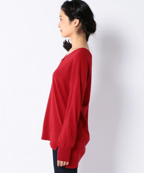 Khaju(カージュ)の「Khaju:Vネックビッグニット(ニット/セーター・レディース・レッド/オフホワイト/グレー・ONE SIZE)」の5枚目の写真