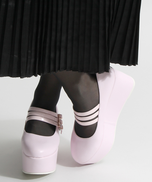 WEGO（ウィゴー）の「WEGO/厚底3ベルトパンプス（パンプス・レディース・ホワイト/ブラック/ライトピンク・LARGE/MEDIUM）」の3枚目の写真