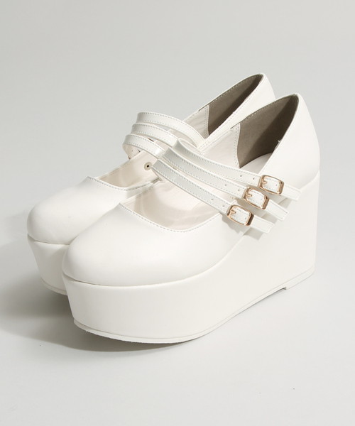 WEGO（ウィゴー）の「WEGO/厚底3ベルトパンプス（パンプス・レディース・ホワイト/ブラック/ライトピンク・LARGE/MEDIUM）」の4枚目の写真