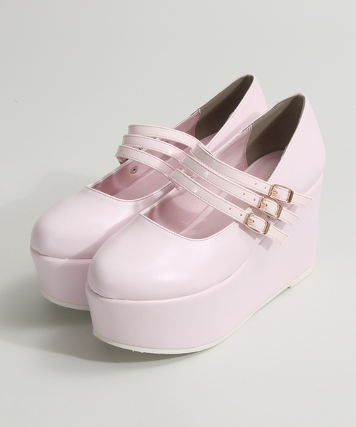 WEGO（ウィゴー）の「WEGO/厚底3ベルトパンプス（パンプス・レディース・ホワイト/ブラック/ライトピンク・LARGE/MEDIUM）」の6枚目の写真