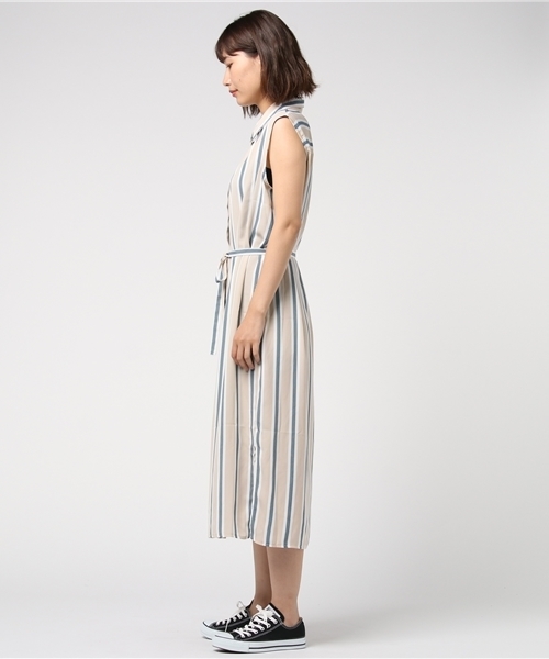 PUNYUS（プニュズ）の「ストライプ柄ノースリーブシャツワンピース（シャツワンピース・レディース・ライトピンク/ライトベージュ・4/1/3/2）」の11枚目の写真