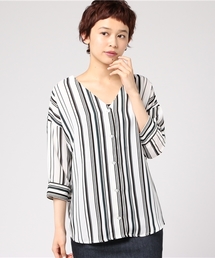 VENCEEXCHANGE | マルチストライプ両Vブラウス           (シャツ/ブラウス)