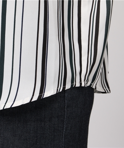 VENCEEXCHANGE（ヴァンスエクスチェンジ）の「マルチストライプ両Vブラウス           （シャツ/ブラウス・レディース・グリーン/ブラウン/スカイブルー・MEDIUM）」の9枚目の写真