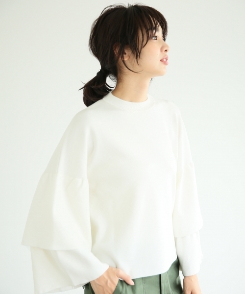 A part by（アパートバイ）の「12GCソデフリルクルーネックニットLS　764426 （ニット/セーター・レディース・オレンジ/ブラック/ホワイト/グレー/オレンジ系その他・FREE）」の2枚目の写真