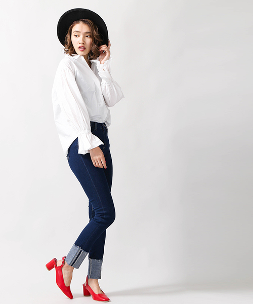 WEGO（ウィゴー）の「DISPARK/折り返しスキニーデニム（デニムパンツ・レディース・インディゴブルー/ダークインディゴブルー/ブラック・LARGE/MEDIUM）」の12枚目の写真