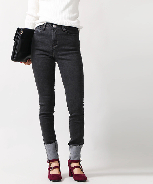 WEGO（ウィゴー）の「DISPARK/折り返しスキニーデニム（デニムパンツ・レディース・インディゴブルー/ダークインディゴブルー/ブラック・LARGE/MEDIUM）」の13枚目の写真