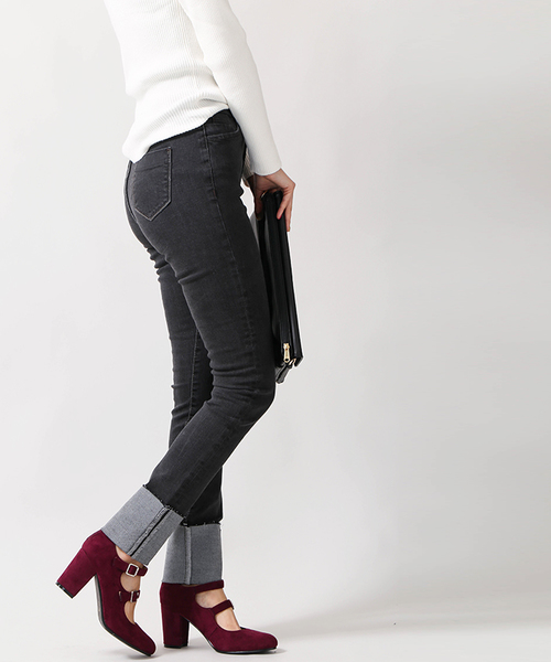 WEGO（ウィゴー）の「DISPARK/折り返しスキニーデニム（デニムパンツ・レディース・インディゴブルー/ダークインディゴブルー/ブラック・LARGE/MEDIUM）」の14枚目の写真