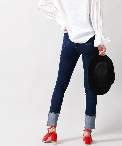 WEGO（ウィゴー）の「DISPARK/折り返しスキニーデニム（デニムパンツ・レディース・インディゴブルー/ダークインディゴブルー/ブラック・LARGE/MEDIUM）」の18枚目の写真