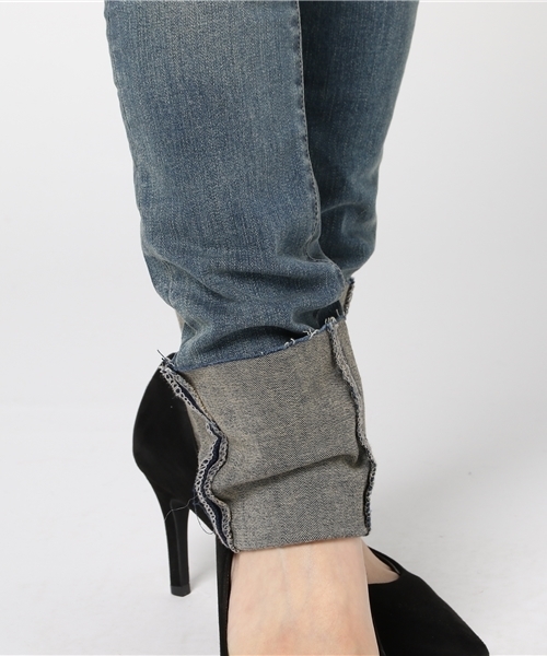 WEGO（ウィゴー）の「DISPARK/折り返しスキニーデニム（デニムパンツ・レディース・インディゴブルー/ダークインディゴブルー/ブラック・LARGE/MEDIUM）」の9枚目の写真