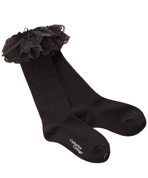 Catherine Cottage（キャサリンコテージ）の「サテンリボン&2段フリルソックス（ソックス/靴下・キッズ・ブラック/ホワイト系その他/ホワイト系その他2・L/M/S/XS/XXS）」の2枚目の写真