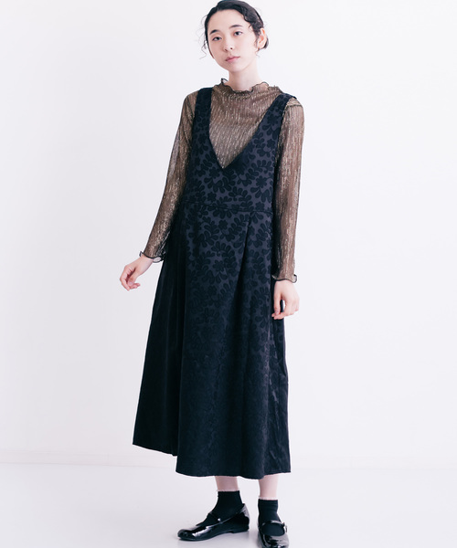 merlot plus（メルロープリュス）の「フラワージャガードノースリワンピース7243（ワンピース・レディース・ブラック/ネイビー/ベージュ・FREE）」の2枚目の写真