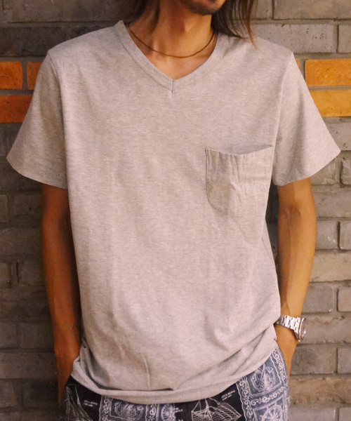 CIAOPANIC（チャオパニック）の「【Ciaopanic】製品染VポケT（Tシャツ/カットソー・メンズ・レモンイエロー/サックスブルー/ブルー/グリーン/ピンク/レッド/ネイビー/ホワイト/ブラック/マスタード/グレー/ブラウン・SMALL/MEDIUM/LARGE/X-LARGE）」の5枚目の写真