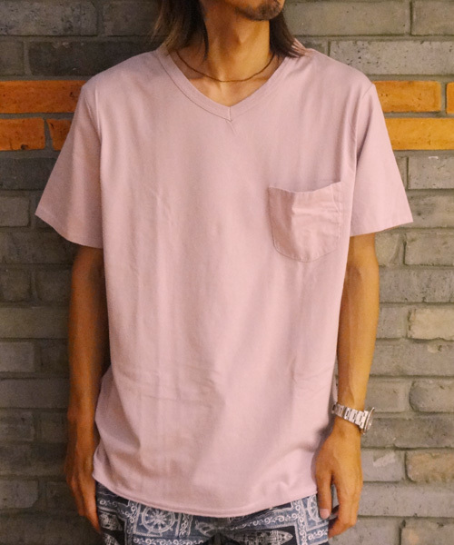 CIAOPANIC（チャオパニック）の「【Ciaopanic】製品染VポケT（Tシャツ/カットソー・メンズ・レモンイエロー/サックスブルー/ブルー/グリーン/ピンク/レッド/ネイビー/ホワイト/ブラック/マスタード/グレー/ブラウン・SMALL/MEDIUM/LARGE/X-LARGE）」の12枚目の写真