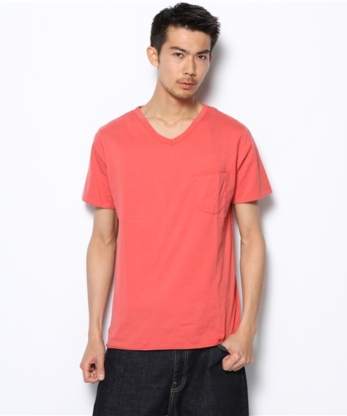 CIAOPANIC（チャオパニック）の「【Ciaopanic】製品染VポケT（Tシャツ/カットソー・メンズ・レモンイエロー/サックスブルー/ブルー/グリーン/ピンク/レッド/ネイビー/ホワイト/ブラック/マスタード/グレー/ブラウン・SMALL/MEDIUM/LARGE/X-LARGE）」の15枚目の写真