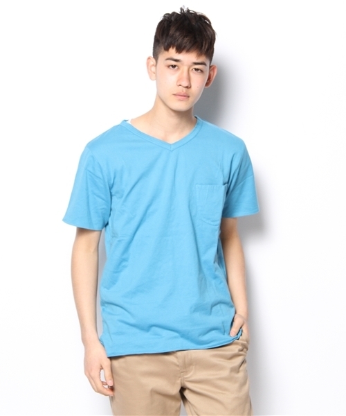 CIAOPANIC（チャオパニック）の「【Ciaopanic】製品染VポケT（Tシャツ/カットソー・メンズ・レモンイエロー/サックスブルー/ブルー/グリーン/ピンク/レッド/ネイビー/ホワイト/ブラック/マスタード/グレー/ブラウン・SMALL/MEDIUM/LARGE/X-LARGE）」の16枚目の写真