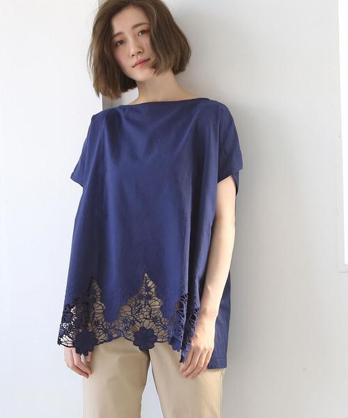 coen(コーエン)の「裾レースコンビボートネックTシャツ(ブラック→WEB限定カラー)(Tシャツ/カットソー・レディース・ブラック/ネイビー/カーキ/ホワイト・FREE)」の4枚目の写真