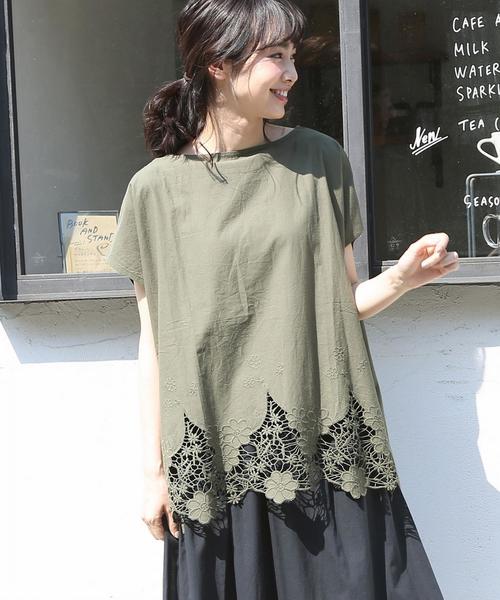 coen(コーエン)の「裾レースコンビボートネックTシャツ(ブラック→WEB限定カラー)(Tシャツ/カットソー・レディース・ブラック/ネイビー/カーキ/ホワイト・FREE)」の3枚目の写真