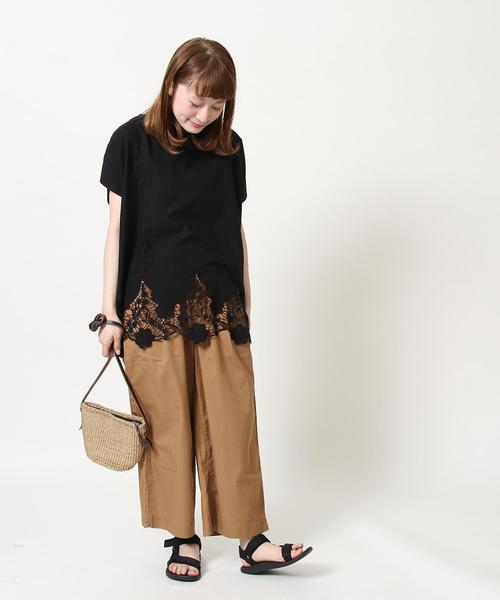 coen(コーエン)の「裾レースコンビボートネックTシャツ(ブラック→WEB限定カラー)(Tシャツ/カットソー・レディース・ブラック/ネイビー/カーキ/ホワイト・FREE)」の9枚目の写真