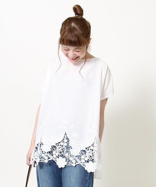 coen(コーエン)の「裾レースコンビボートネックTシャツ(ブラック→WEB限定カラー)(Tシャツ/カットソー・レディース・ブラック/ネイビー/カーキ/ホワイト・FREE)」の8枚目の写真