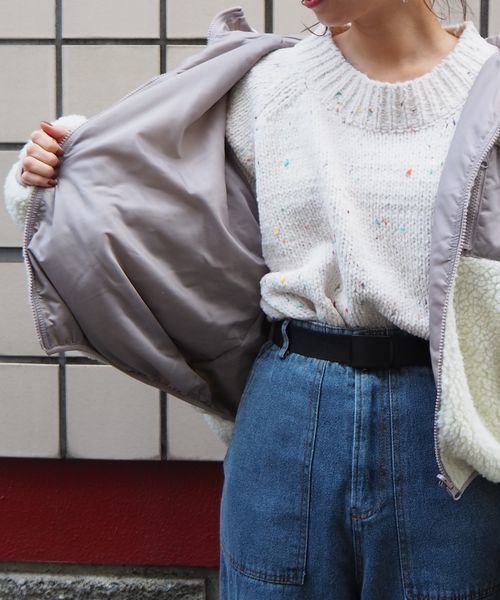 tiptop（ティップトップ）の「もこもこボア配色ポケットリバーシブルフードブルゾン（ブルゾン・レディース・オフホワイト/キナリ/ブラック/グレイッシュベージュ/ブラウン/アイボリー/ベージュ・FREE）」の22枚目の写真