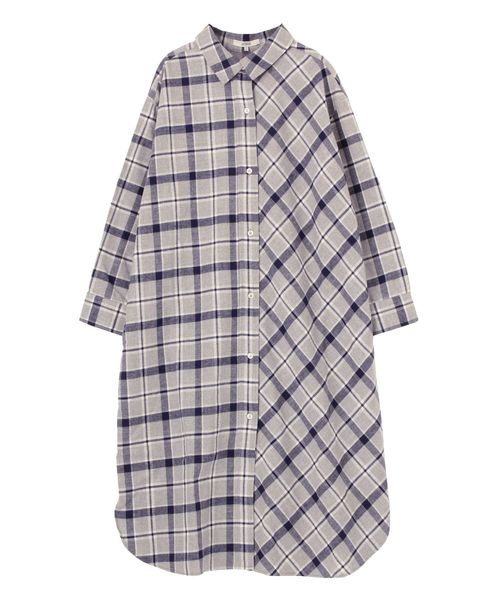 COTORICA.(コトリカ)の「バイアスチェックシャツワンピース(ワンピース)」|ブルー