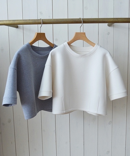 Khaju（カージュ）の「Khaju: クロップ5スリーブプルオーバー□（スウェット・レディース・オフホワイト/グレー・ONE SIZE）」の9枚目の写真