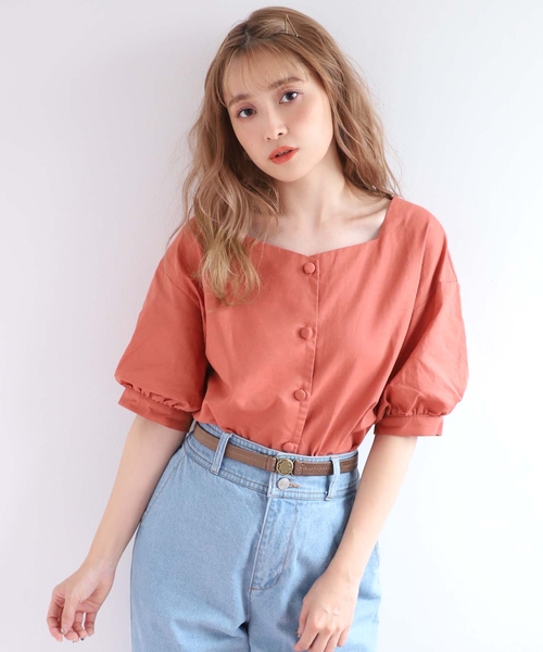 one after another NICE CLAUP（ワンアフターアナザーナイスクラップ）の「リネン配色ボタンブラウス（シャツ/ブラウス・レディース・アイボリー/ブラウン/ベージュ/レンガ・FREE）」の4枚目の写真