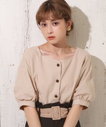 one after another NICE CLAUP | リネン配色ボタンブラウス(シャツ/ブラウス)