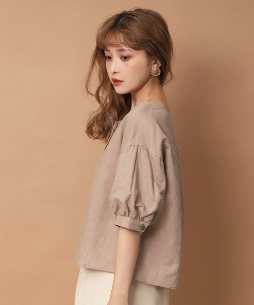 one after another NICE CLAUP（ワンアフターアナザーナイスクラップ）の「リネン配色ボタンブラウス（シャツ/ブラウス・レディース・アイボリー/ブラウン/ベージュ/レンガ・FREE）」の7枚目の写真