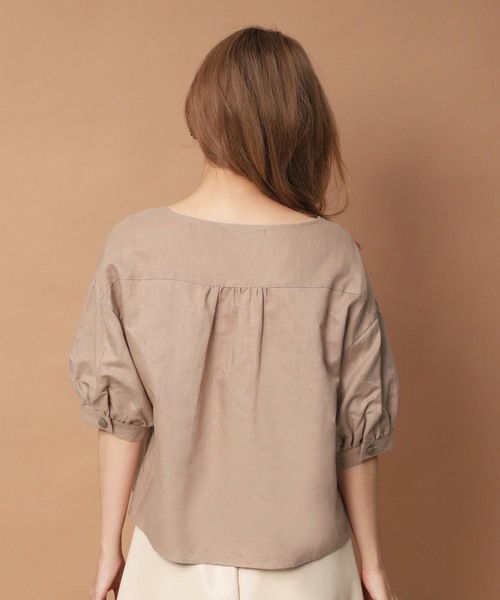one after another NICE CLAUP（ワンアフターアナザーナイスクラップ）の「リネン配色ボタンブラウス（シャツ/ブラウス・レディース・アイボリー/ブラウン/ベージュ/レンガ・FREE）」の11枚目の写真