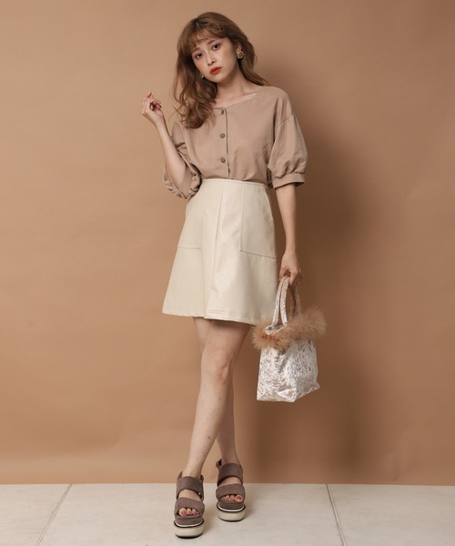 one after another NICE CLAUP（ワンアフターアナザーナイスクラップ）の「リネン配色ボタンブラウス（シャツ/ブラウス・レディース・アイボリー/ブラウン/ベージュ/レンガ・FREE）」の13枚目の写真