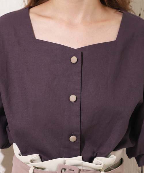 one after another NICE CLAUP（ワンアフターアナザーナイスクラップ）の「リネン配色ボタンブラウス（シャツ/ブラウス・レディース・アイボリー/ブラウン/ベージュ/レンガ・FREE）」の6枚目の写真
