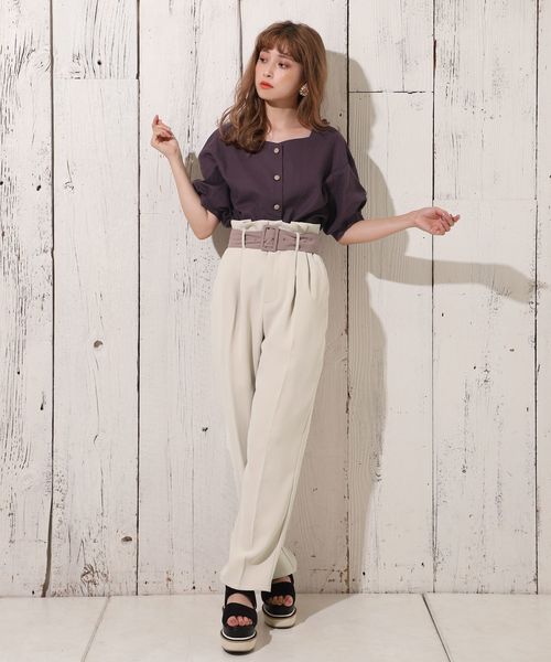 one after another NICE CLAUP（ワンアフターアナザーナイスクラップ）の「リネン配色ボタンブラウス（シャツ/ブラウス・レディース・アイボリー/ブラウン/ベージュ/レンガ・FREE）」の5枚目の写真