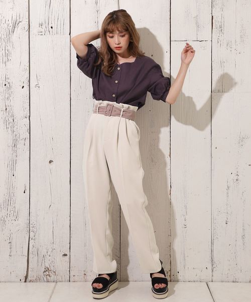 one after another NICE CLAUP（ワンアフターアナザーナイスクラップ）の「リネン配色ボタンブラウス（シャツ/ブラウス・レディース・アイボリー/ブラウン/ベージュ/レンガ・FREE）」の8枚目の写真