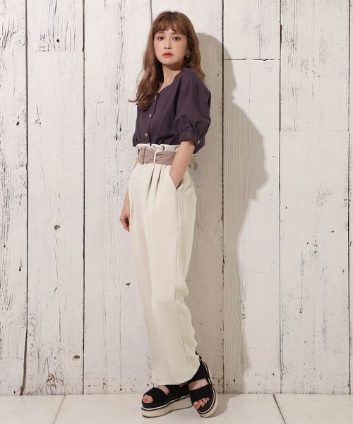 one after another NICE CLAUP（ワンアフターアナザーナイスクラップ）の「リネン配色ボタンブラウス（シャツ/ブラウス・レディース・アイボリー/ブラウン/ベージュ/レンガ・FREE）」の12枚目の写真